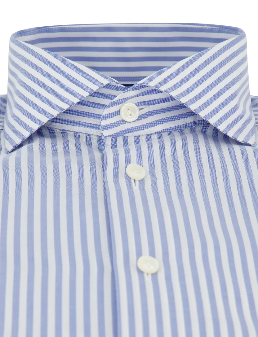 Contemporary fit overhemd wide collar katoen Eton blauwe strepen
