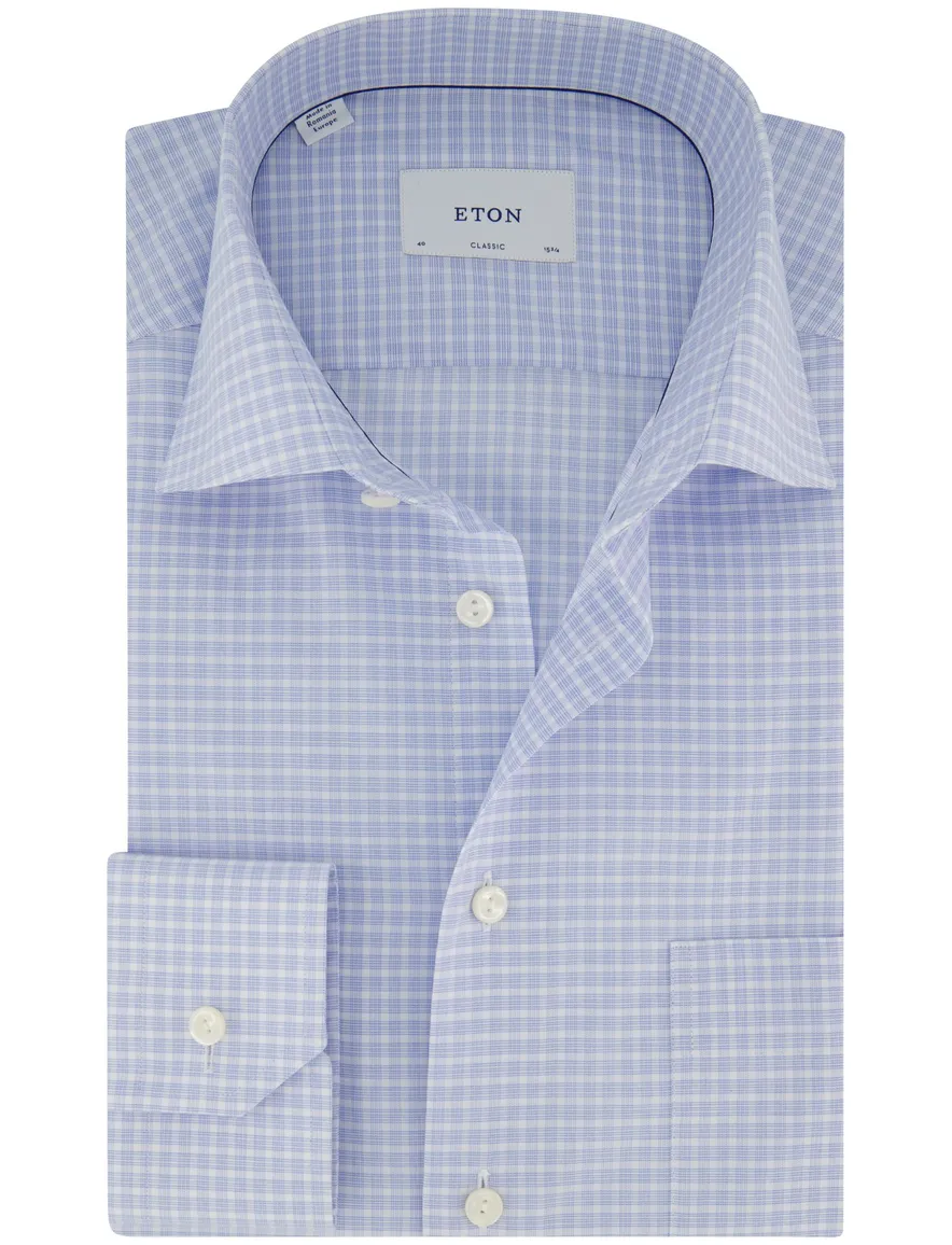 Eton Classic Fit overhemd lichtblauw wit geruit borstzak