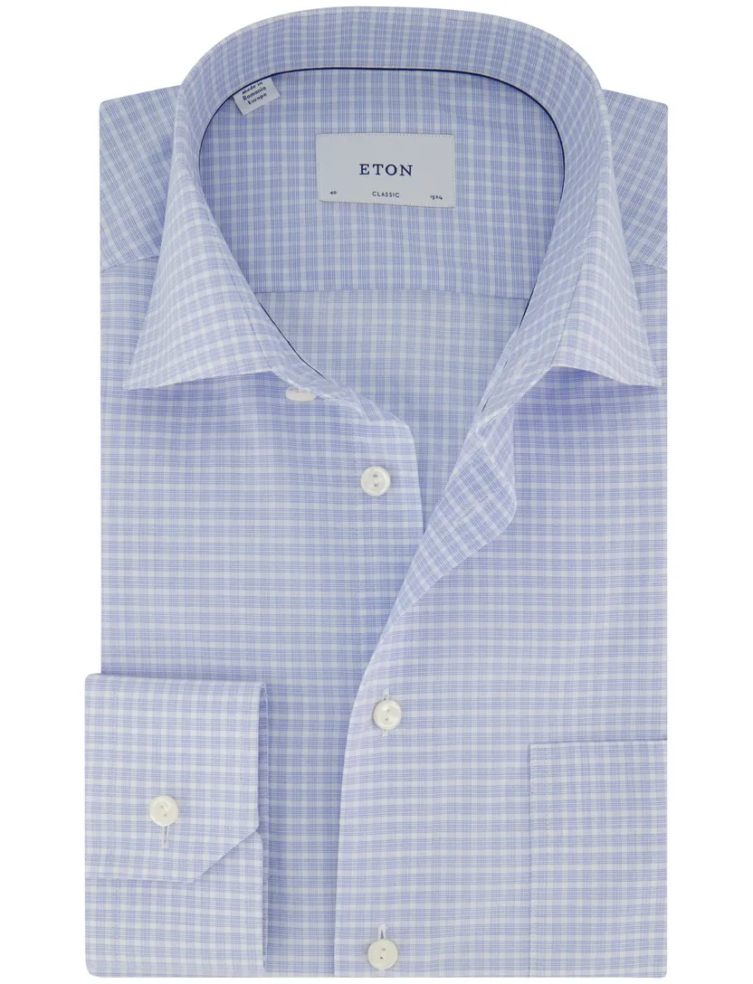Eton shirt lichtblauw ruit wit classic fit met borstzak