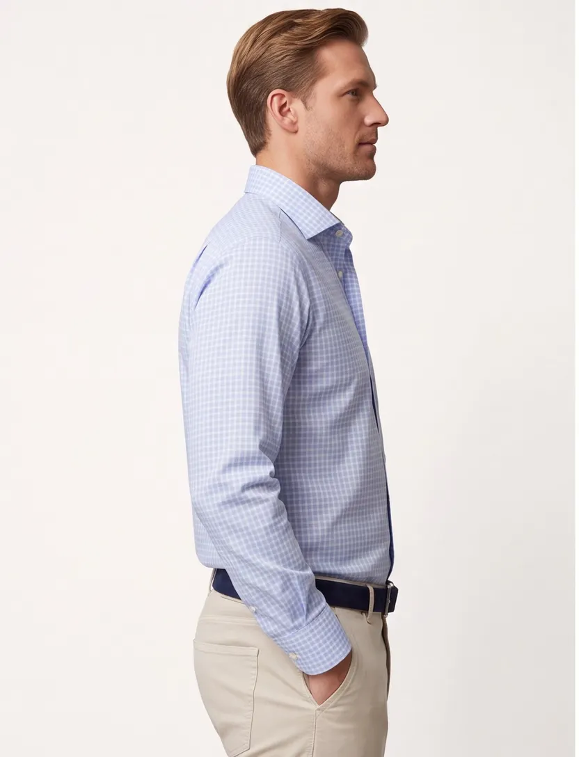 Eton shirt lichtblauw ruit wit classic fit met borstzak