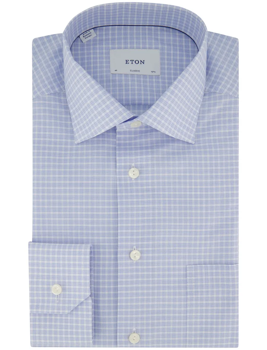 Eton Classic Fit overhemd lichtblauw wit geruit borstzak
