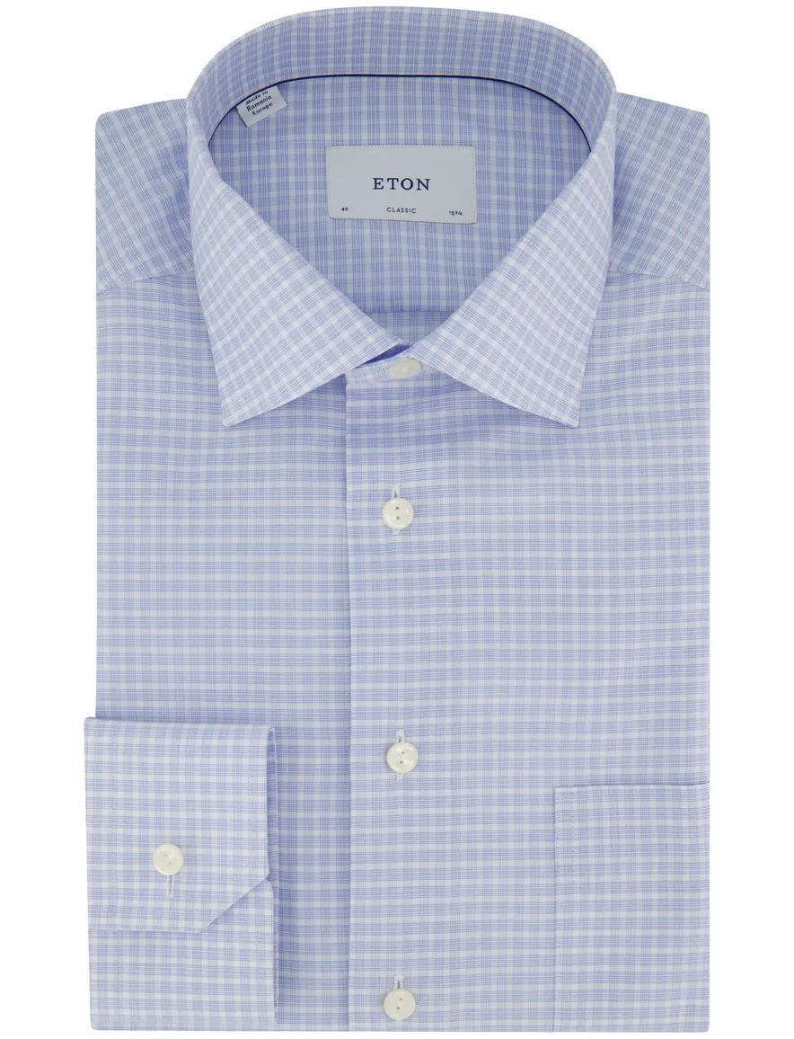 Eton Classic overhemd lichtblauw geruit