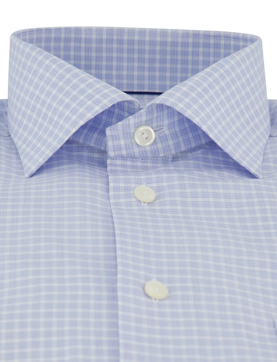 Eton Classic Fit overhemd lichtblauw wit geruit borstzak
