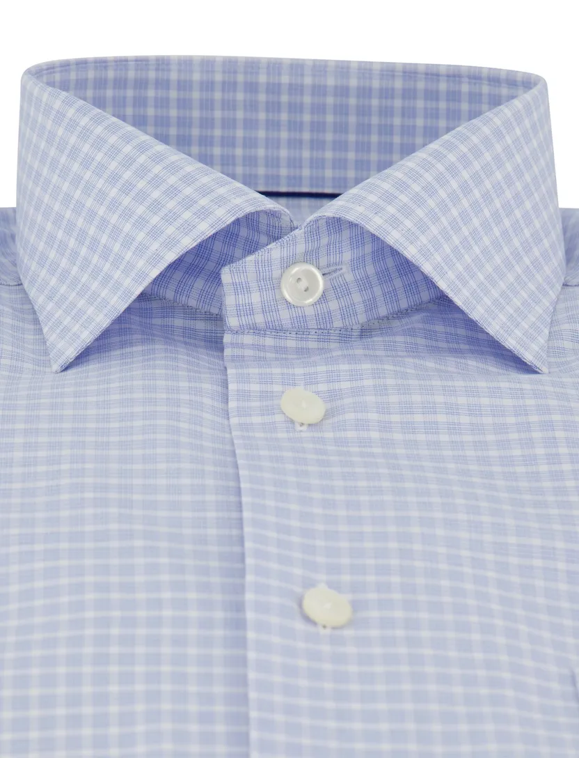 Eton shirt lichtblauw ruit wit classic fit met borstzak