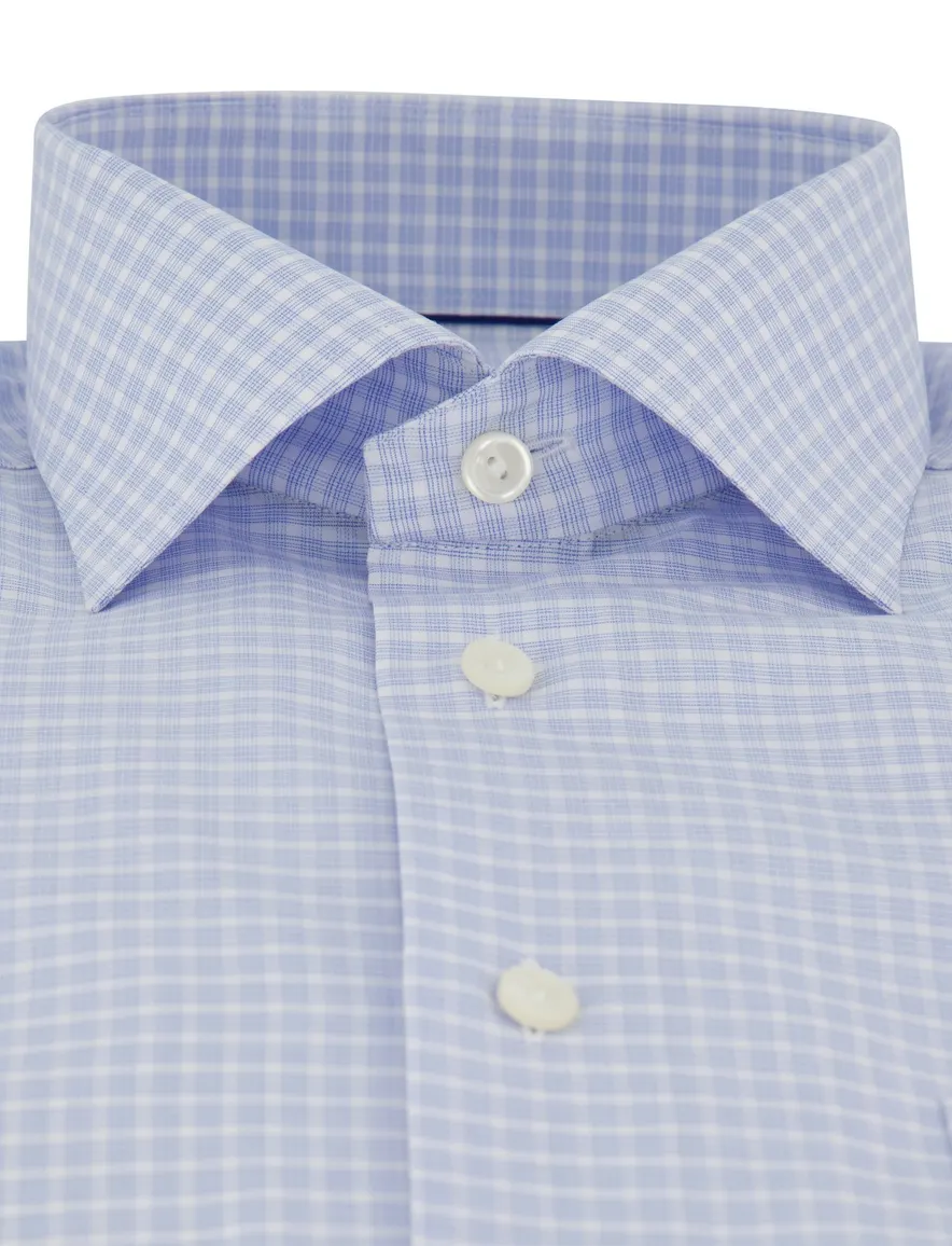 Lichtblauw wit geruit overhemd Eton Classic Fit borstzak