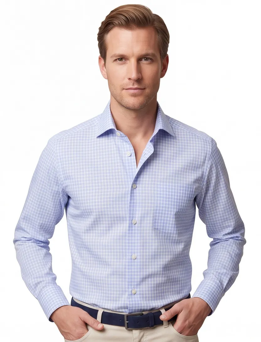 Eton shirt lichtblauw ruit wit classic fit met borstzak
