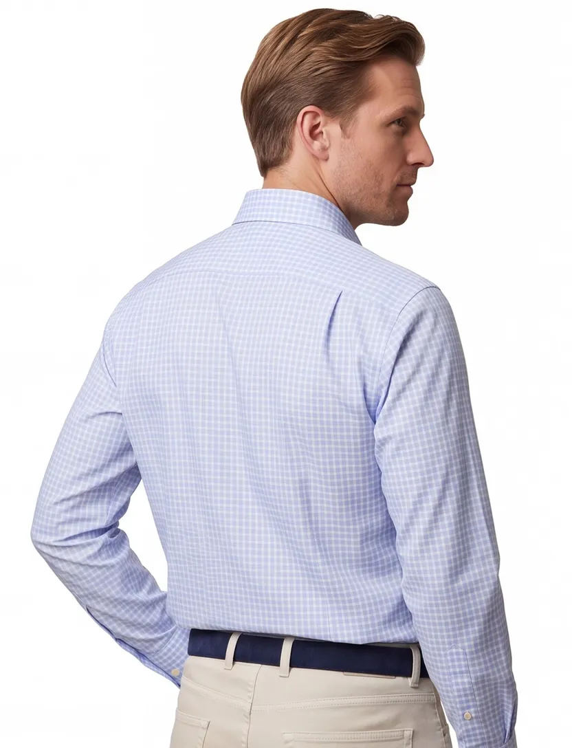 Eton shirt lichtblauw ruit wit classic fit met borstzak