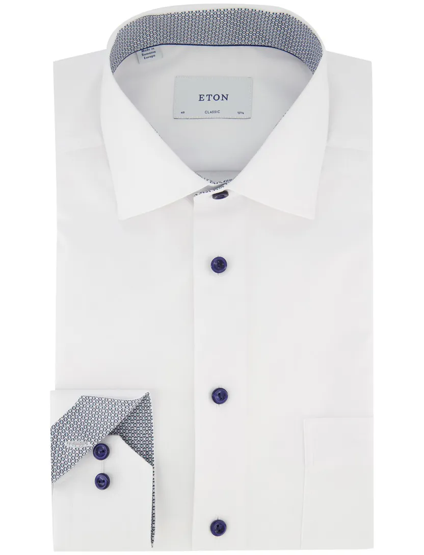 Wit overhemd Eton classic fit lange mouw strijkvrij