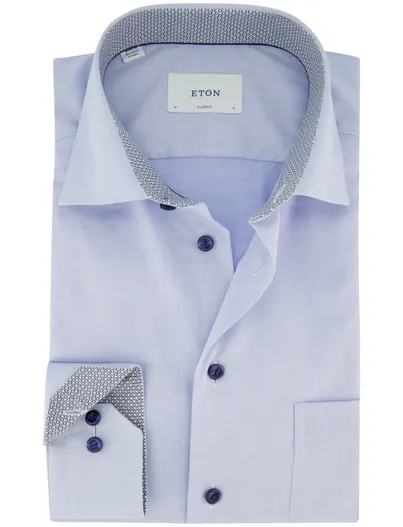 Eton Eton Classic Fit lichtblauw gemêleerd overhemd