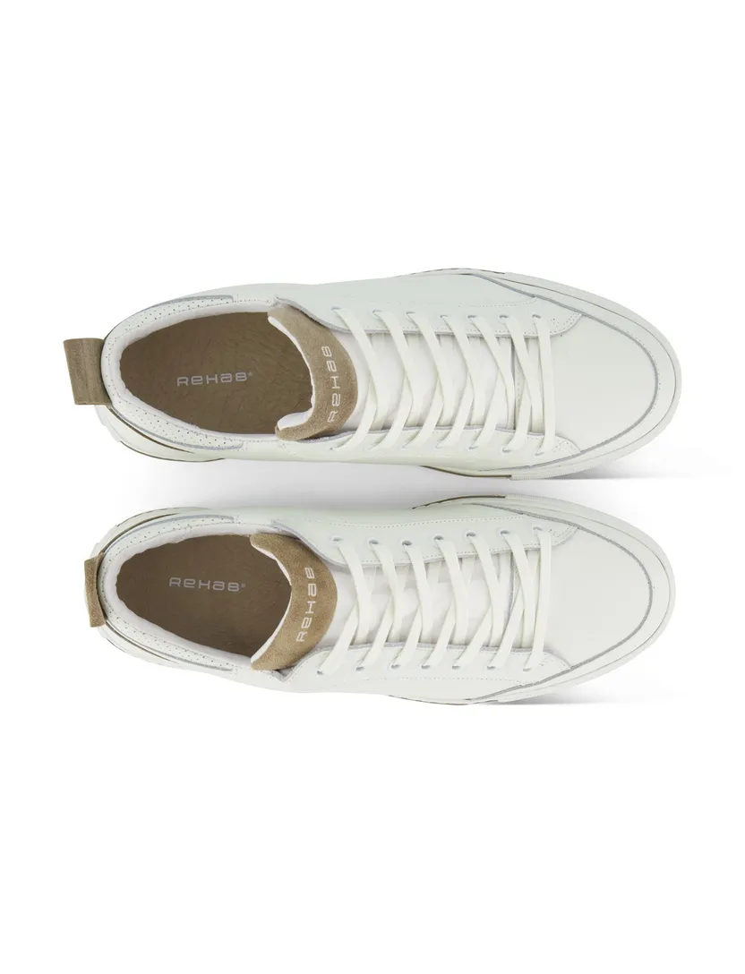Leren sneaker wit Rehab beige details suede