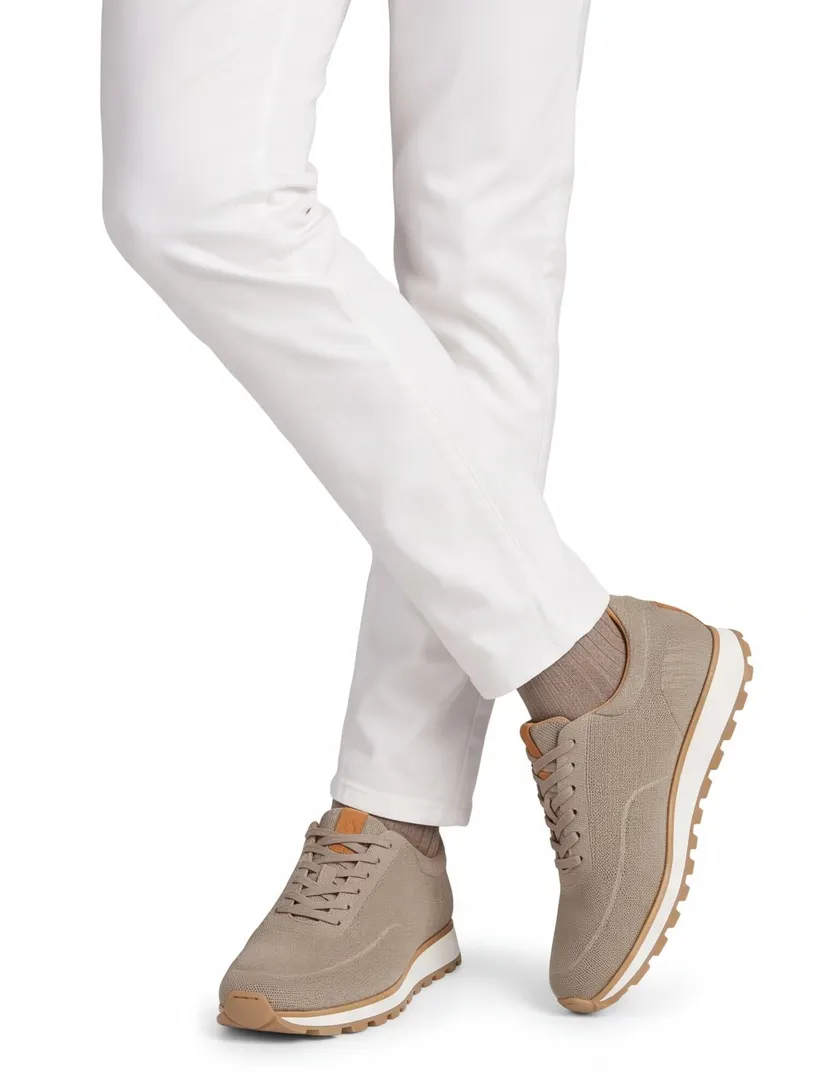 Beige sneaker Rehab textiel witte zool