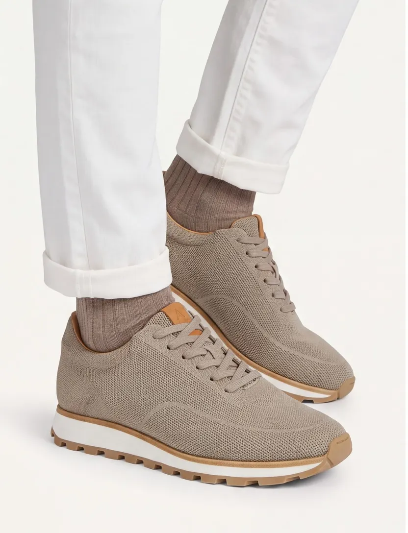 Beige sneaker Rehab textiel witte zool