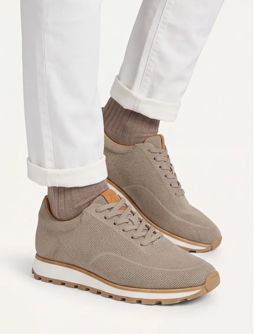 Sneaker Rehab beige textiel met witte zolen