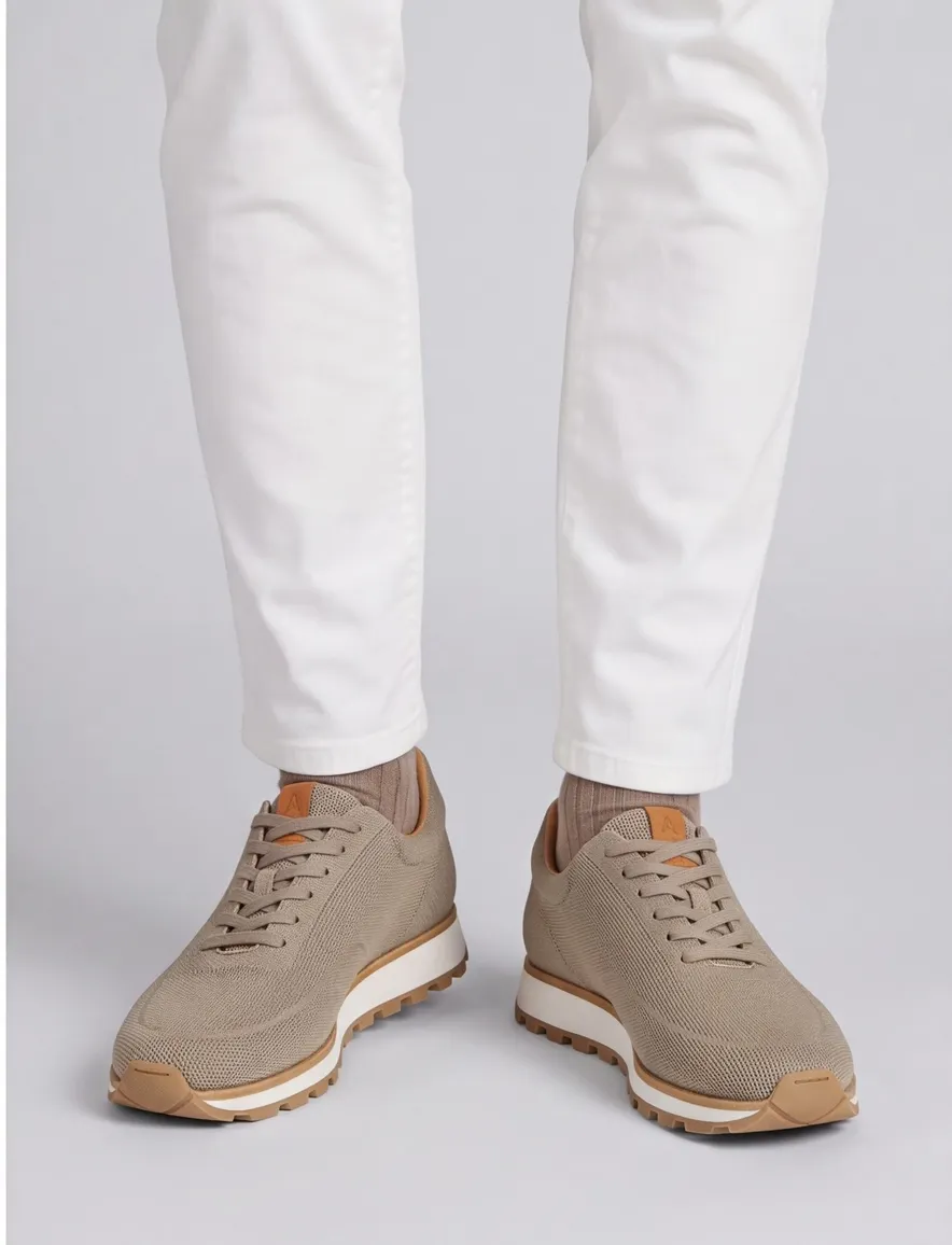 Sneaker Rehab beige textiel met witte zolen