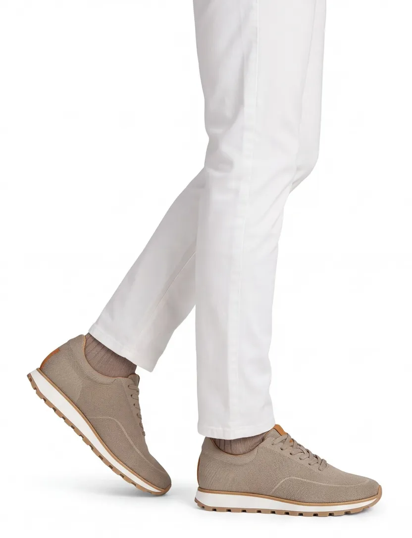 Beige sneaker Rehab textiel witte zool