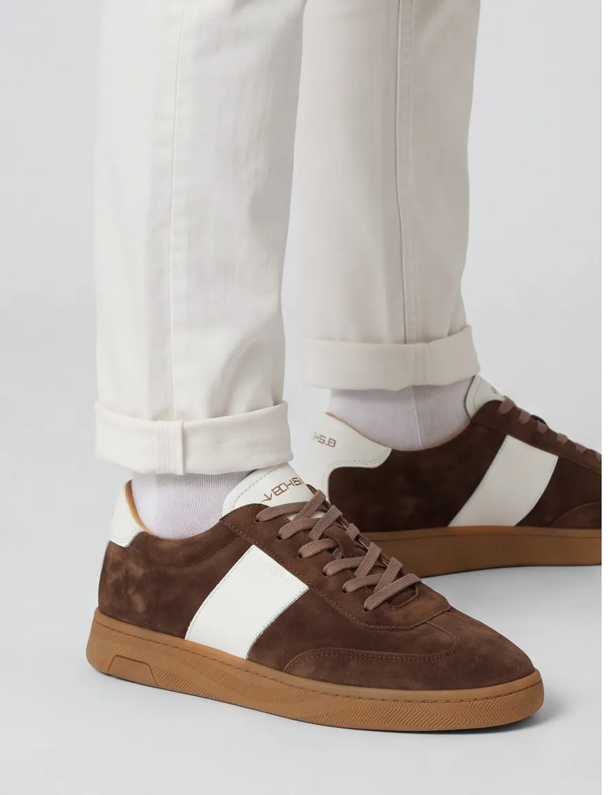 Donkerbruin sneaker Rehab wit leer
