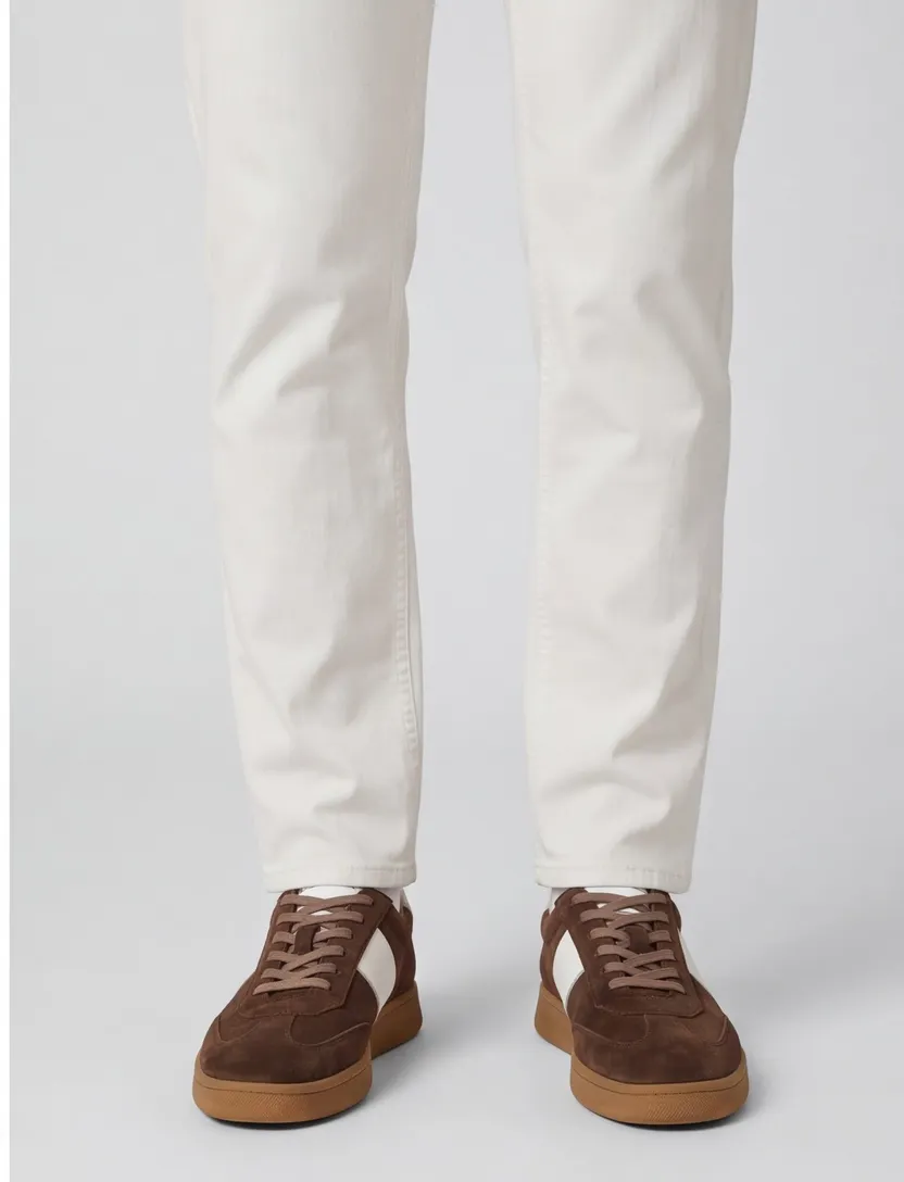 Suede sneaker Rehab donkerbruin leer wit accent