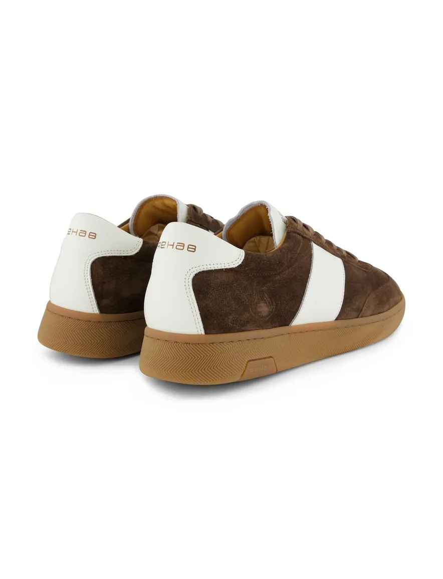 Rehab sneaker donkerbruin suede met wit leren details