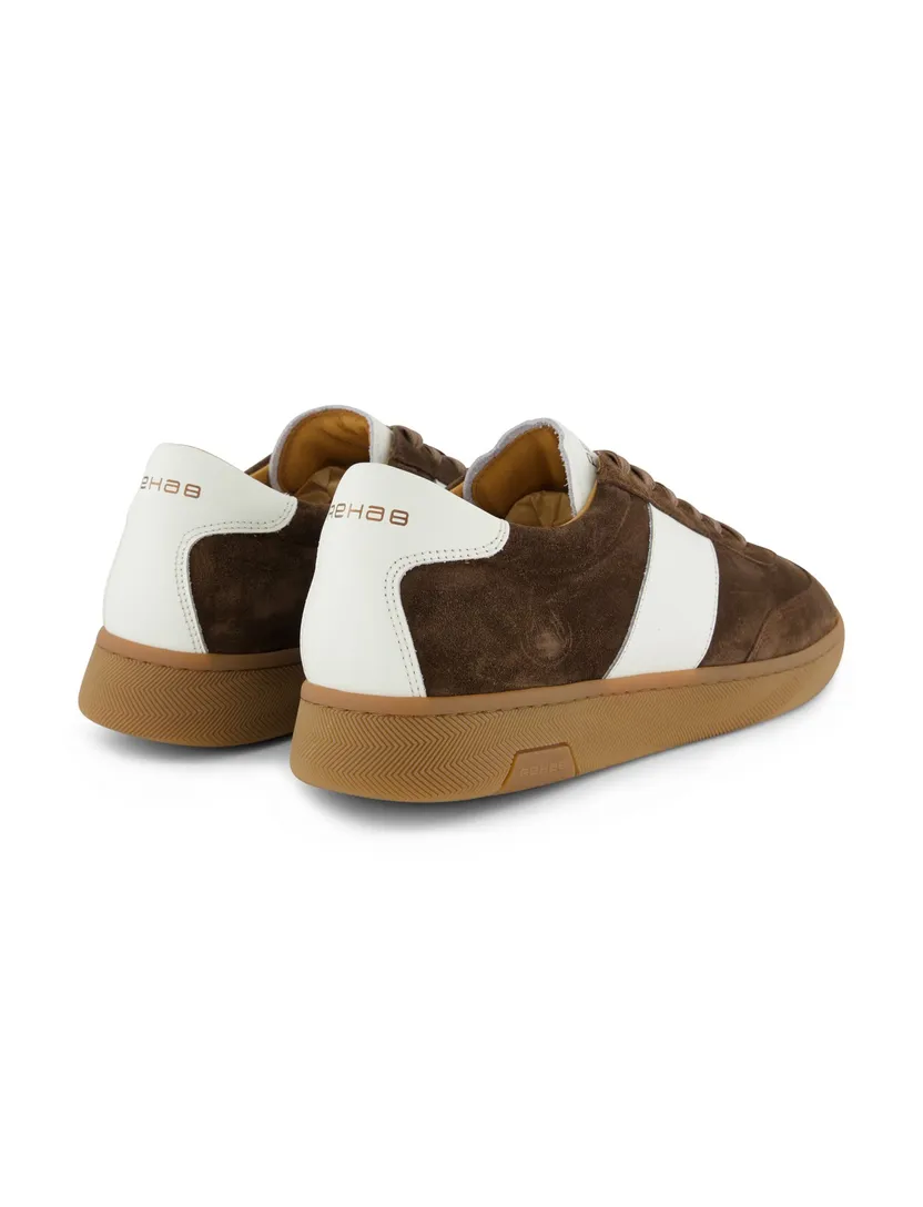 Suede sneaker Rehab donkerbruin leer wit accent