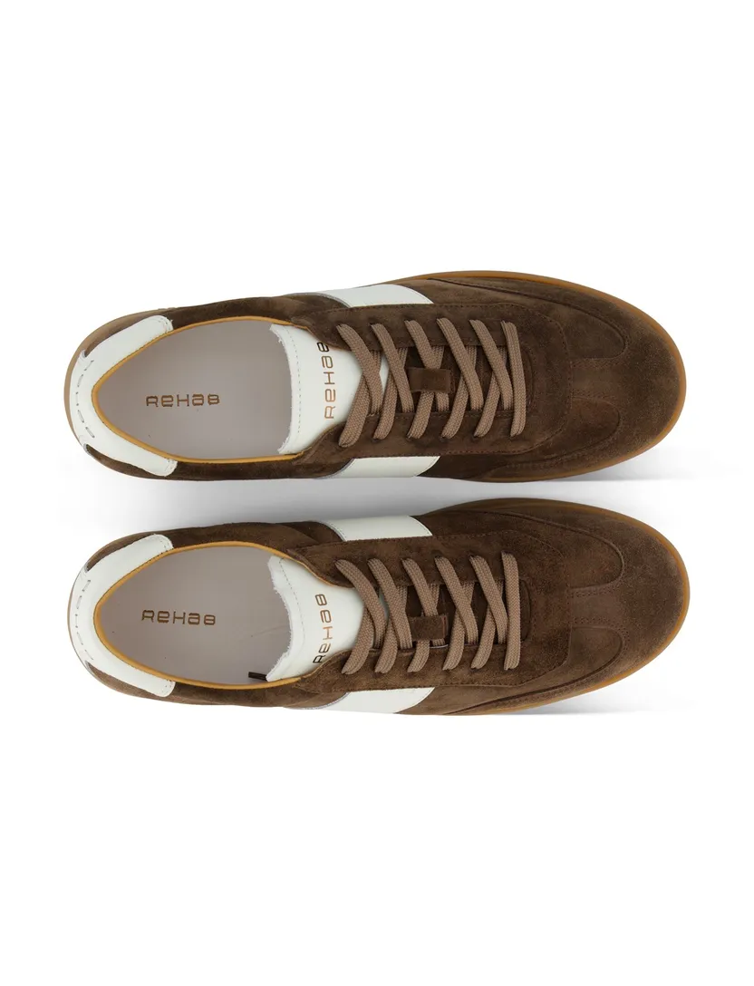 Suede sneaker Rehab donkerbruin leer wit accent