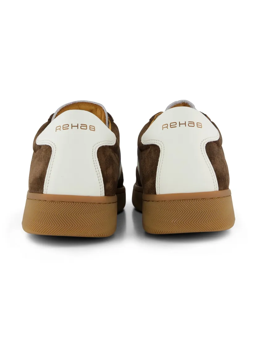 Suede sneaker Rehab donkerbruin leer wit accent