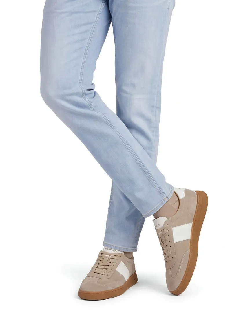 Beige suede sneaker Rehab met wit accent