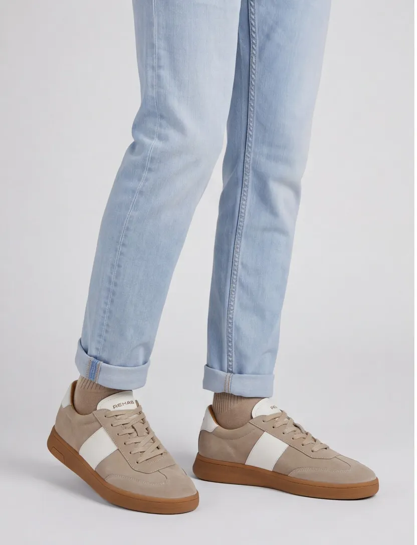 Beige suede sneaker Rehab met wit accent