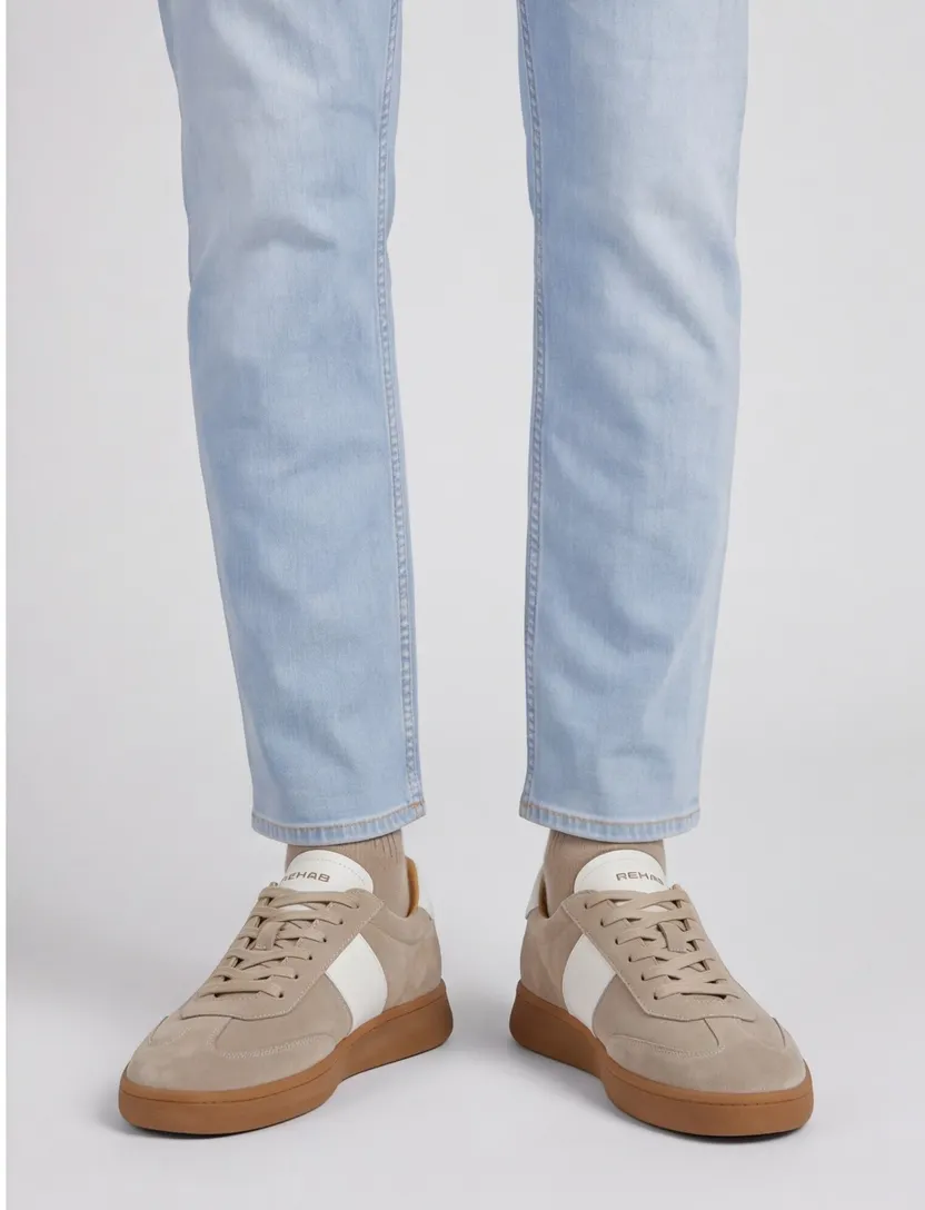 Beige suede sneaker Rehab met wit accent
