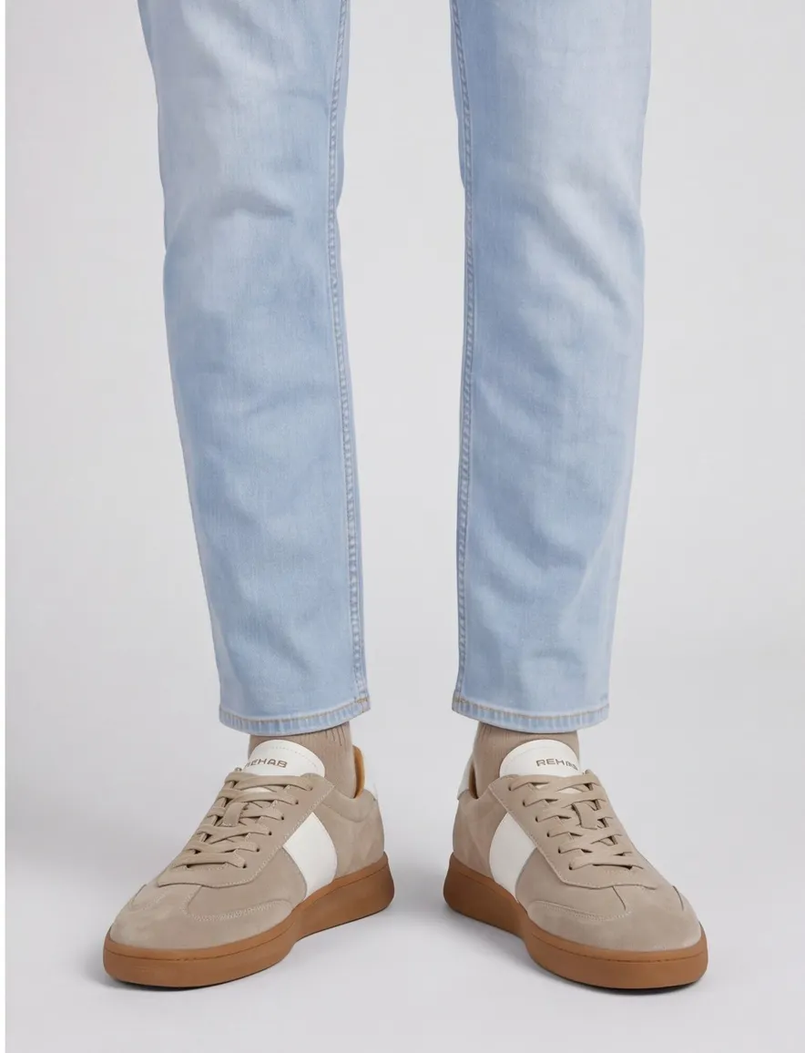 Sneaker Rehab beige suede met wit leren element