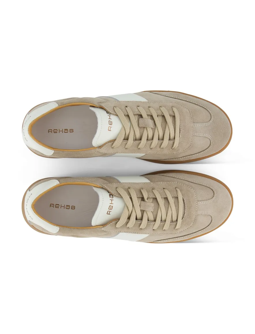 Rehab sneaker beige suege met witte leren strook