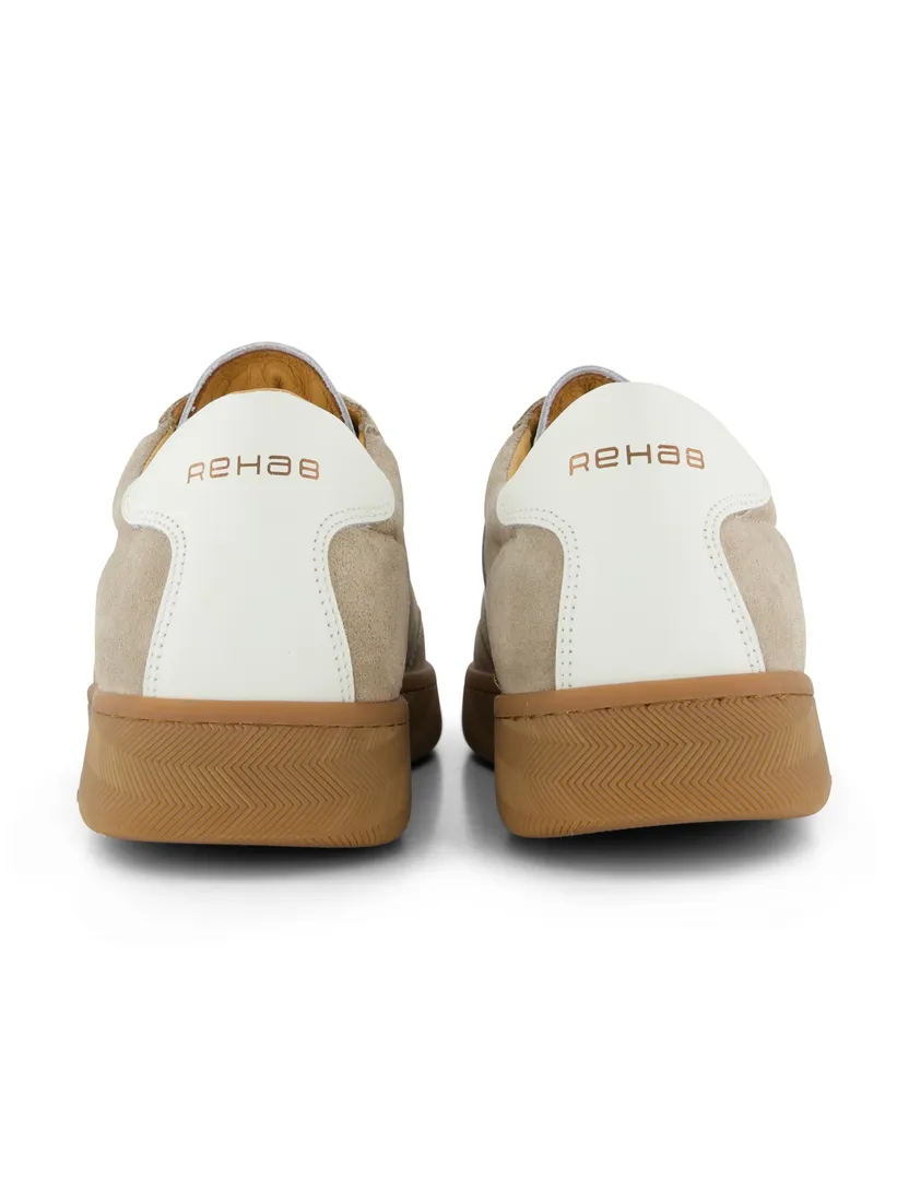 Beige suede sneaker Rehab met wit accent