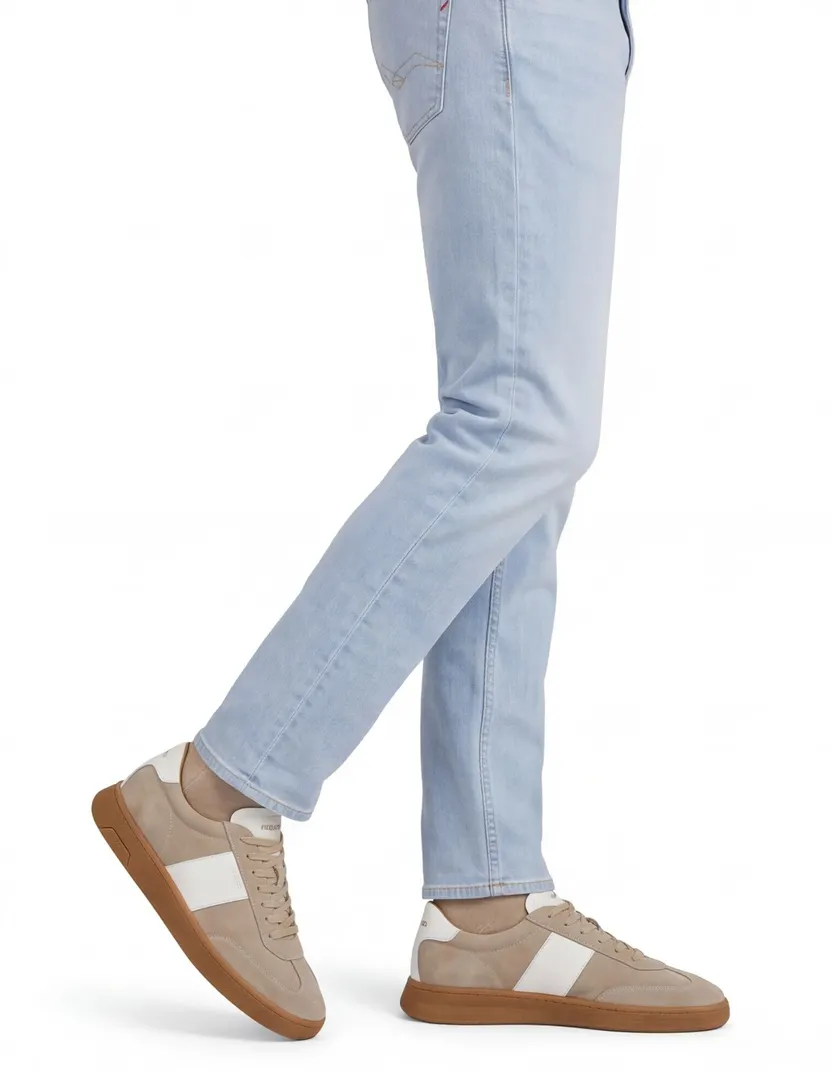 Beige suede sneaker Rehab met wit accent