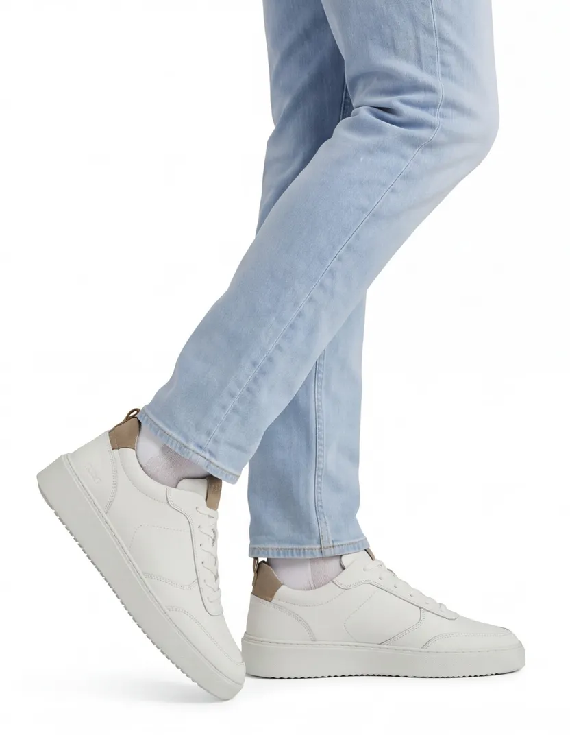 Leren sneaker wit Rehab beige details suede