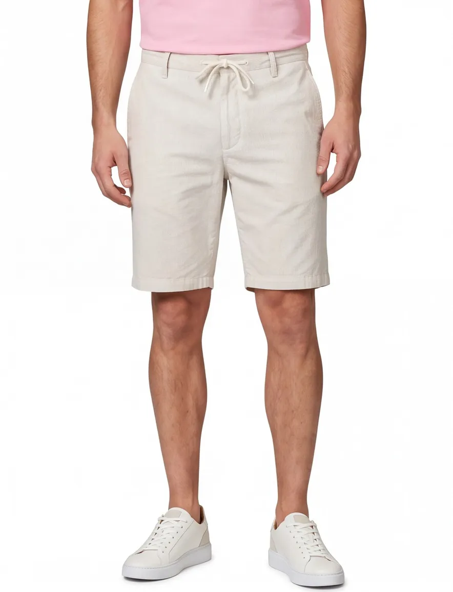 Shorts Alberto beige wit gestreept katoen elastische band