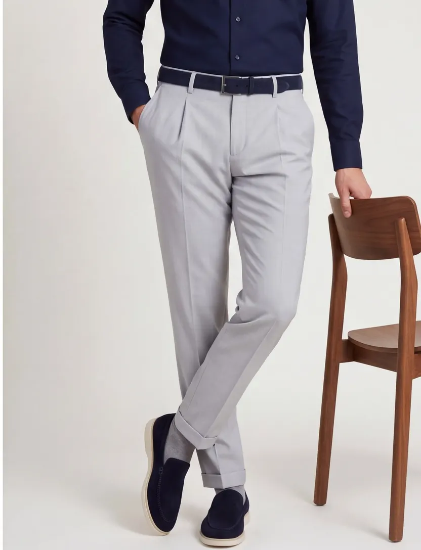 Pantalon flatfront Alberto grijs wol slim fit