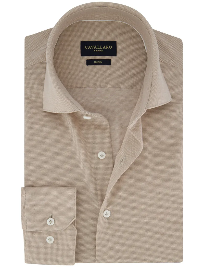 overhemd Cavallaro beige slim fit cutaway boord jersey