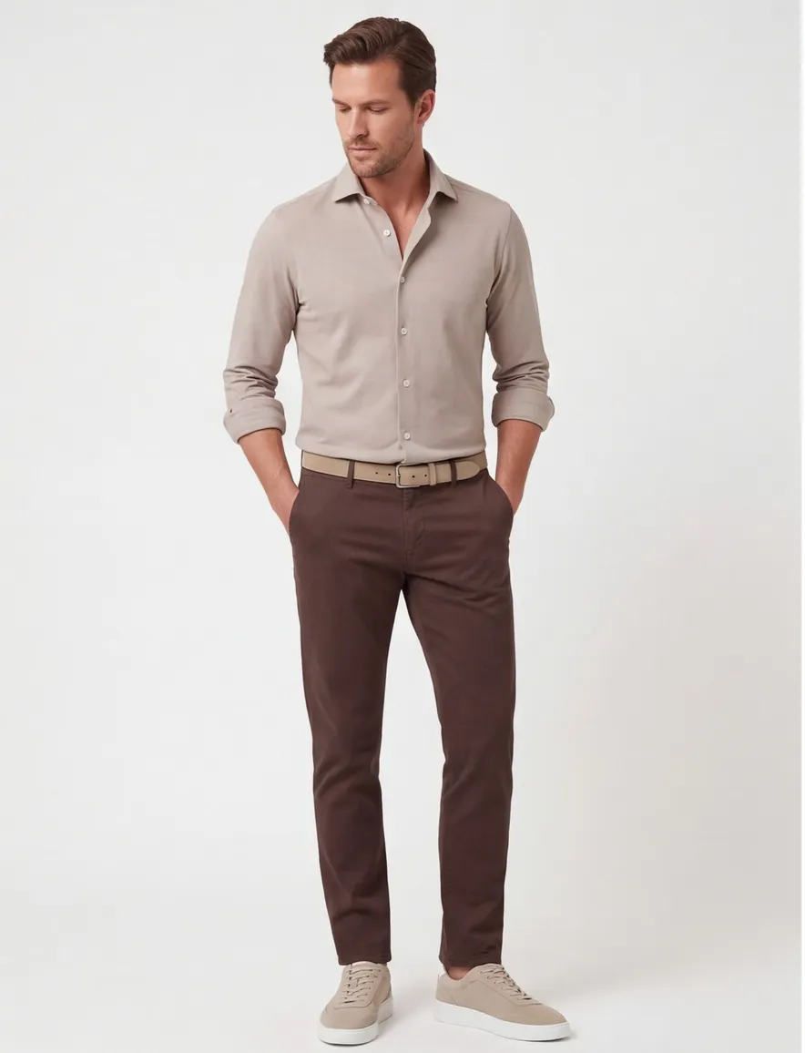 Beige overhemd Cavallaro slim fit jersey