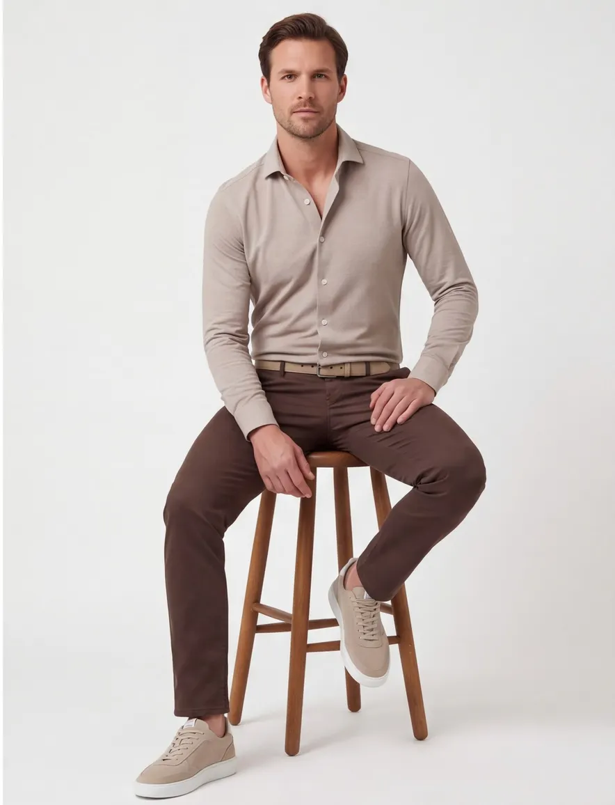 Beige overhemd Cavallaro slim fit jersey