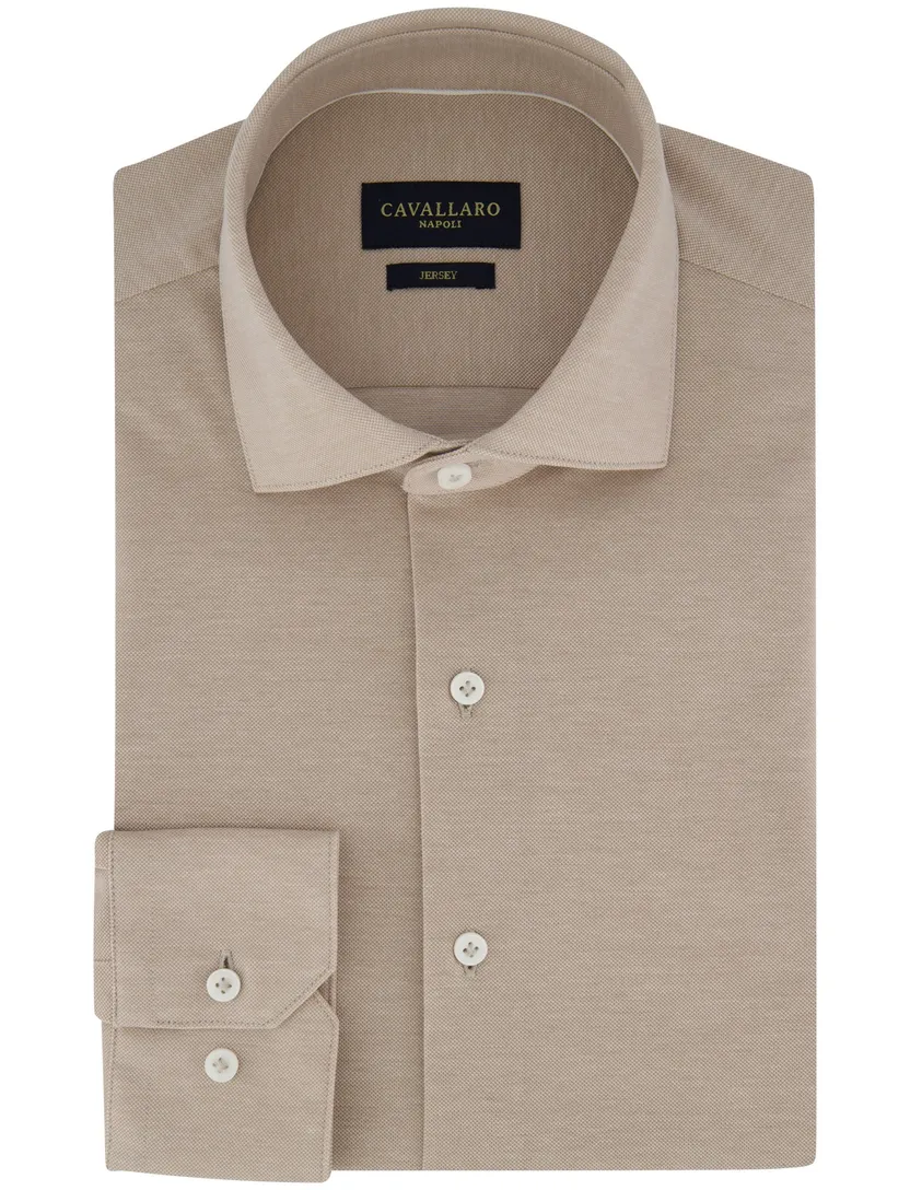 overhemd Cavallaro beige slim fit cutaway boord jersey