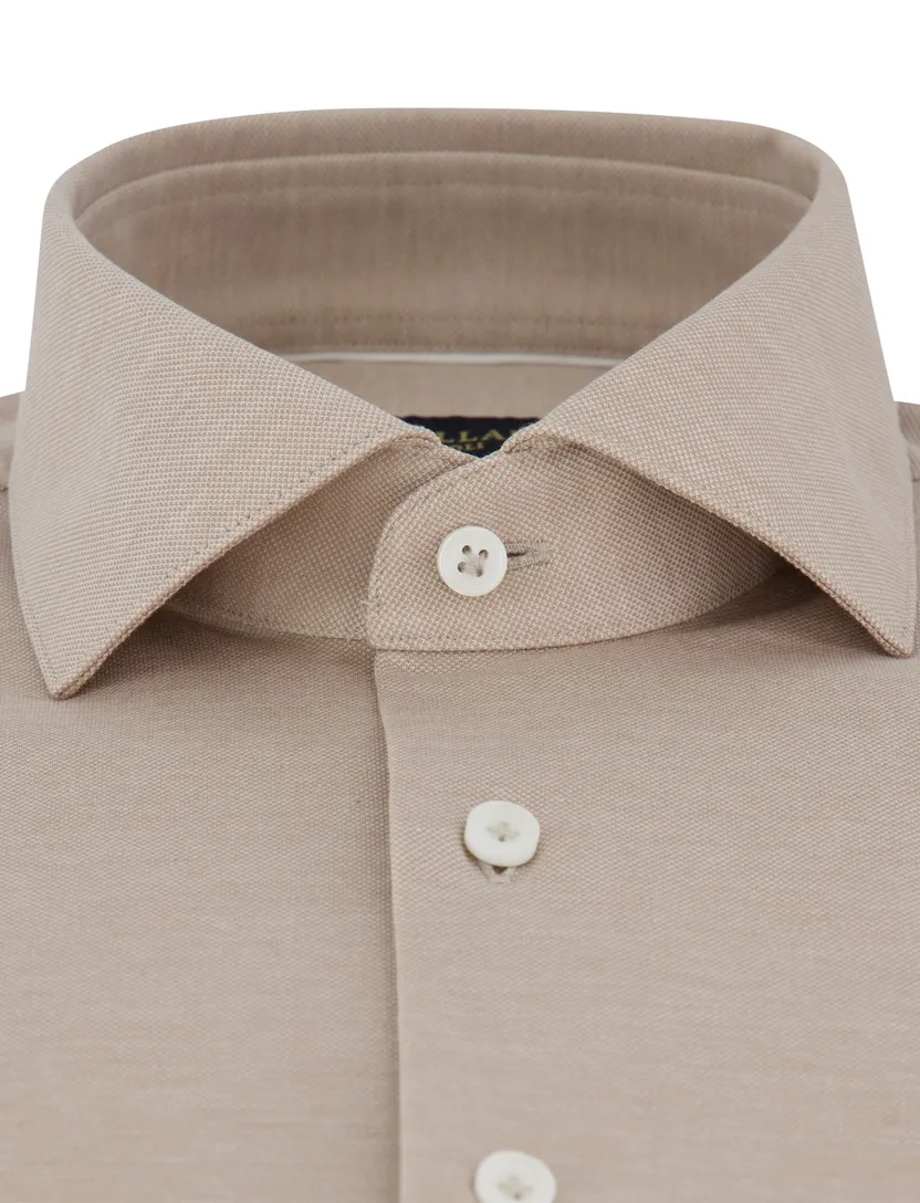 overhemd Cavallaro beige slim fit cutaway boord jersey