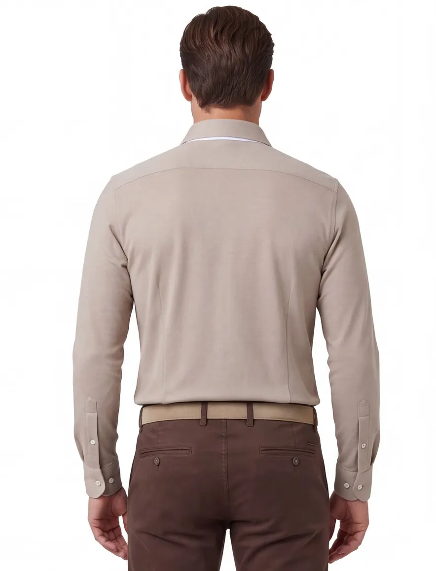 Beige overhemd Cavallaro slim fit jersey