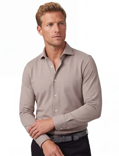 Cavallaro Beige overhemd Cavallaro jersey wide spread