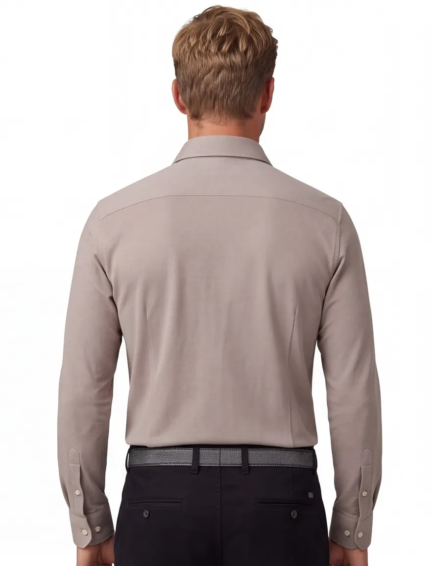 Cavallaro overhemd beige jersey wide spread boord