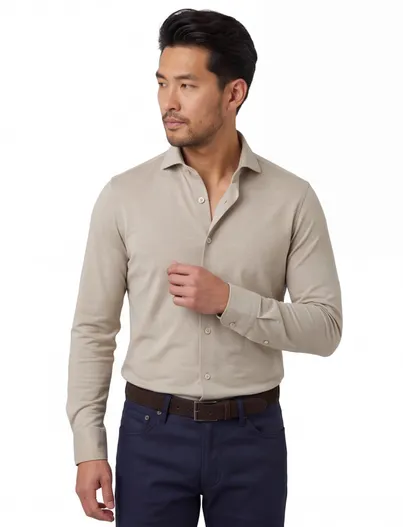 Cavallaro beige overhemd Cavallaro cutaway boord