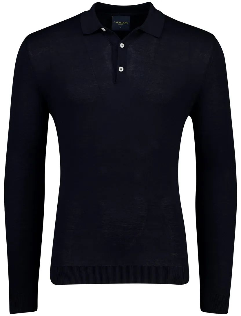 poloshirt 3-knoops Cavallaro Teodoro donkerblauw effen