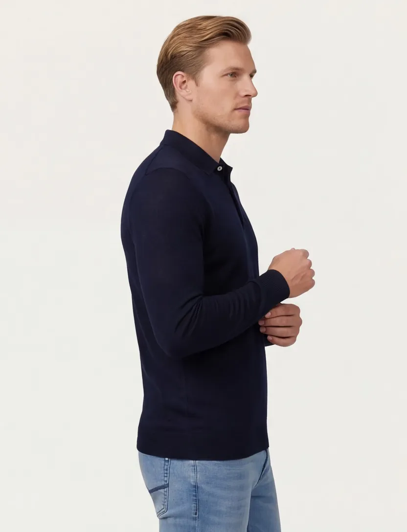 poloshirt 3-knoops Cavallaro Teodoro donkerblauw effen