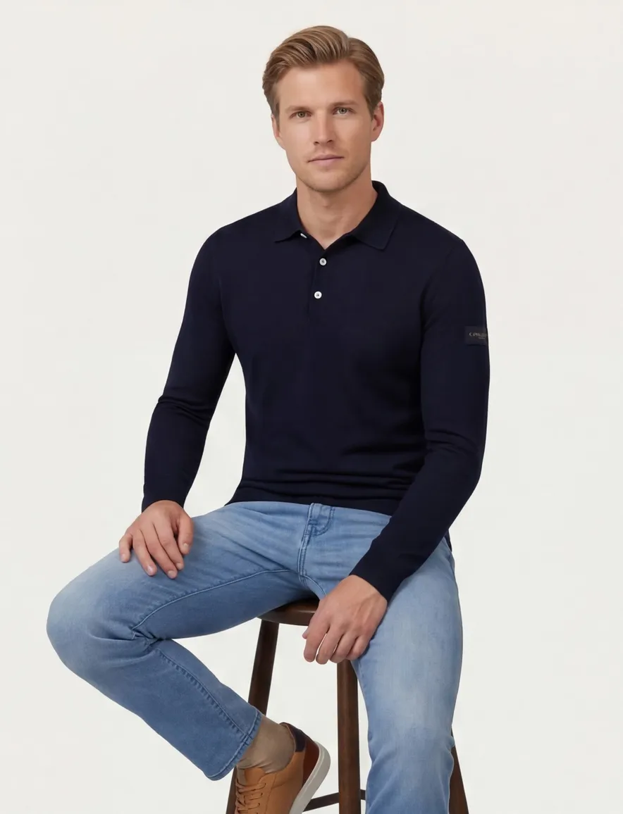 lange mouw poloshirt Cavallaro Teodoro donkerblauw normale fit