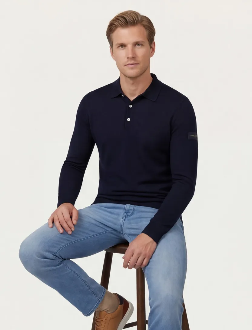 poloshirt 3-knoops Cavallaro Teodoro donkerblauw effen