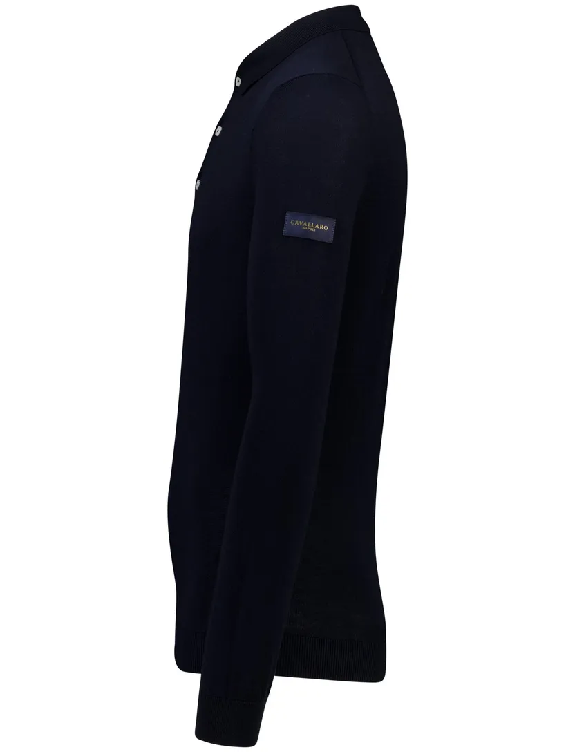 poloshirt 3-knoops Cavallaro Teodoro donkerblauw effen