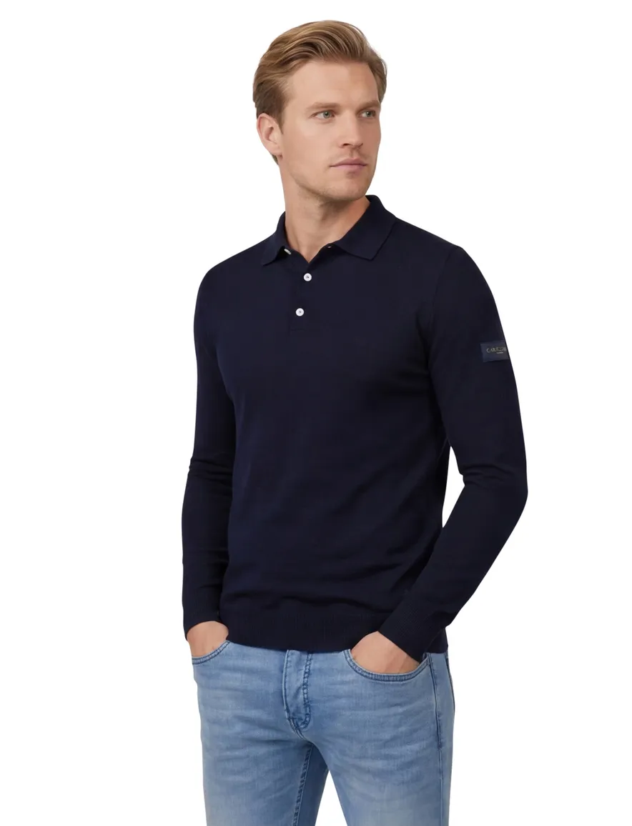 Cavallaro Teodoro Poloshirt donkerblauw lange mouw